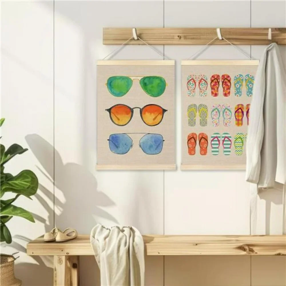 Summer Beach Wall Art Set Flip Flop Coastal Decor Hanging Posters 12x16 Inch